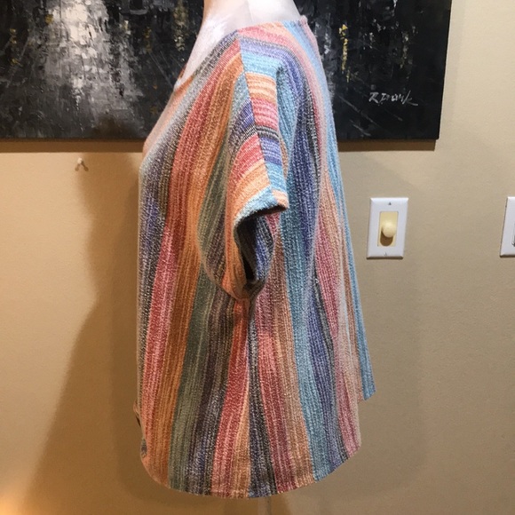W5 (Anthropologie) Striped Rainbow Colored Knit Tie Waist Top-Size L - Picture 3 of 8